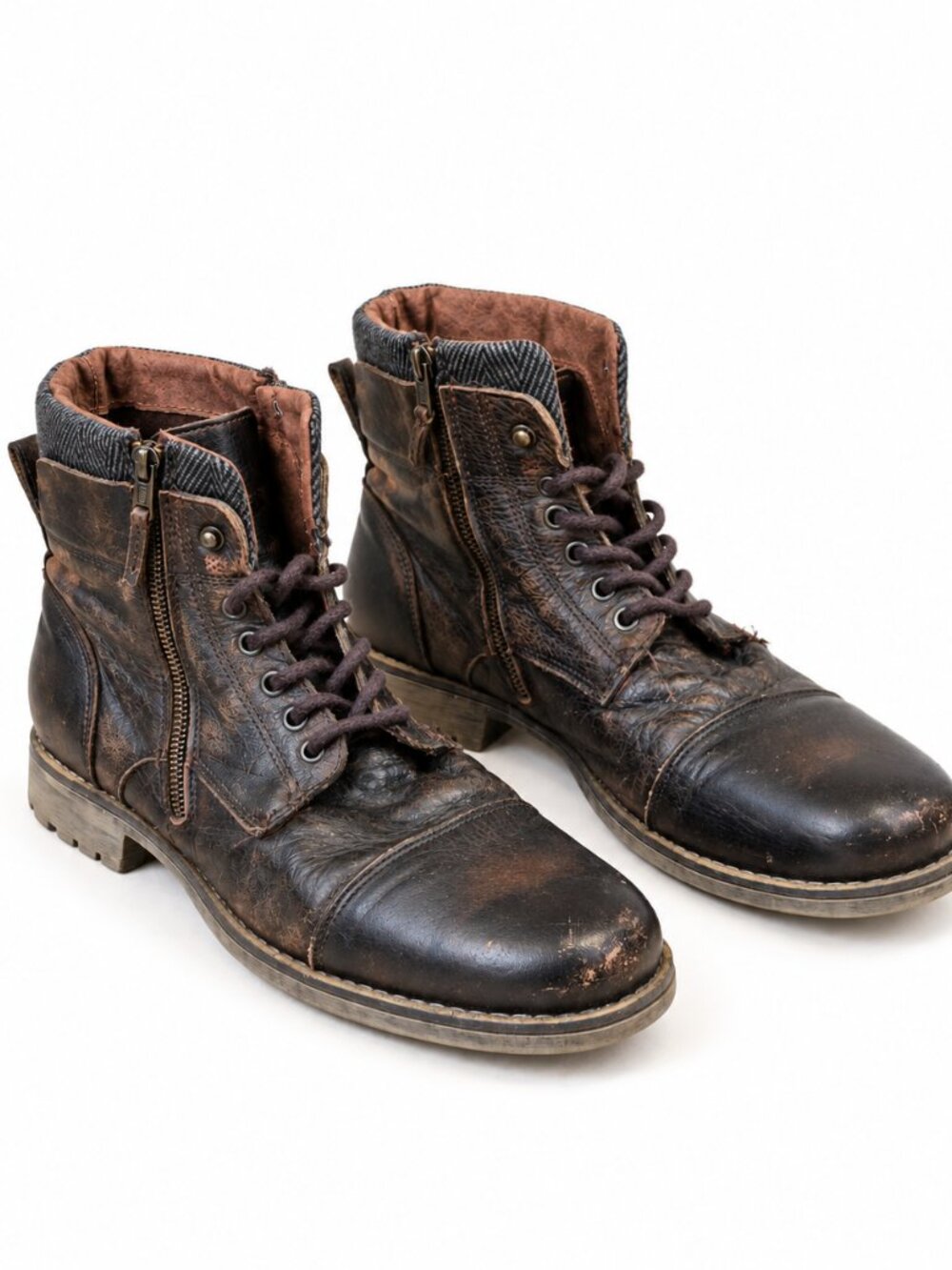 Steve Madden Meyner Men's Distressed Brown Leather Combat Boots – Size 10.5 D